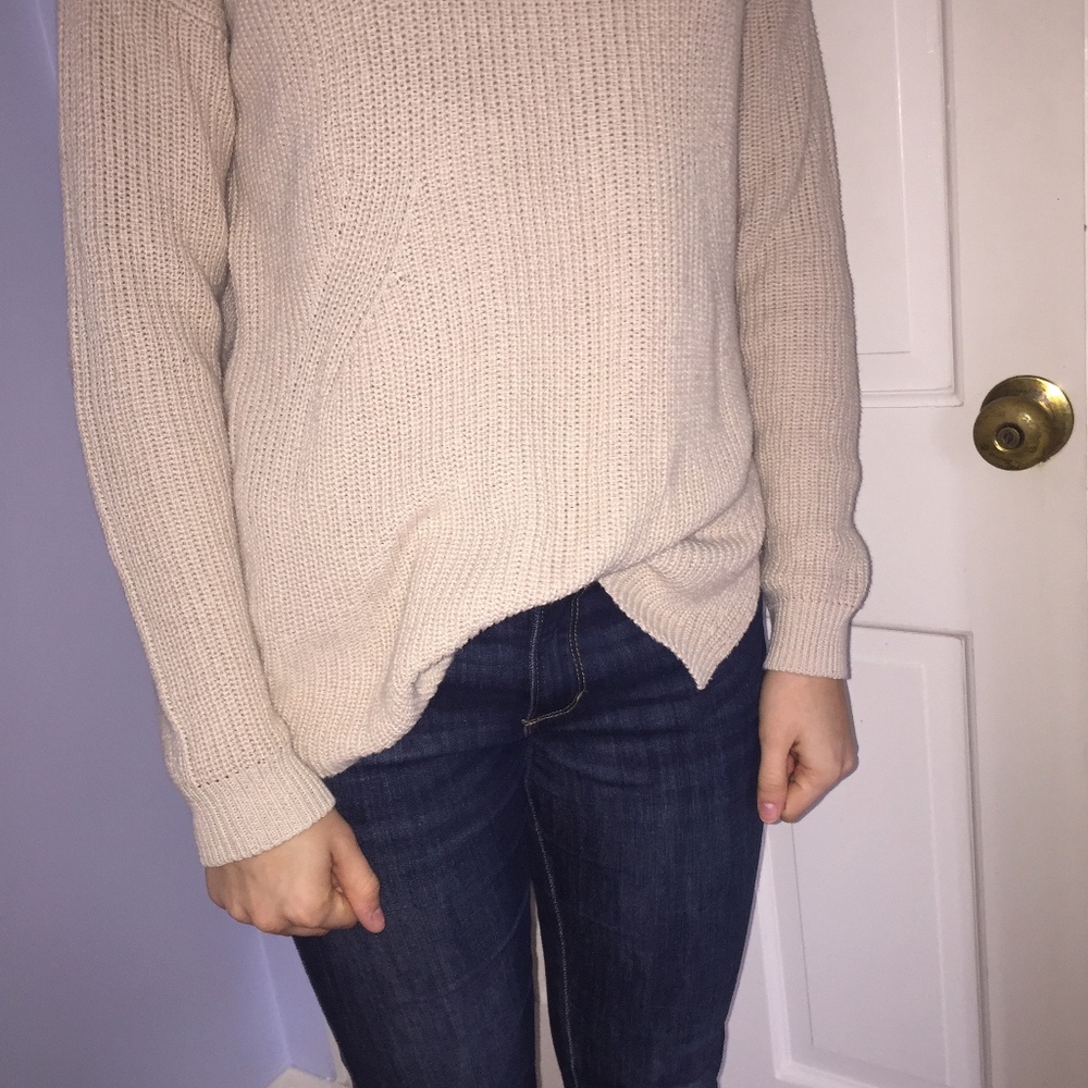 cream color stitch zipper light sweater